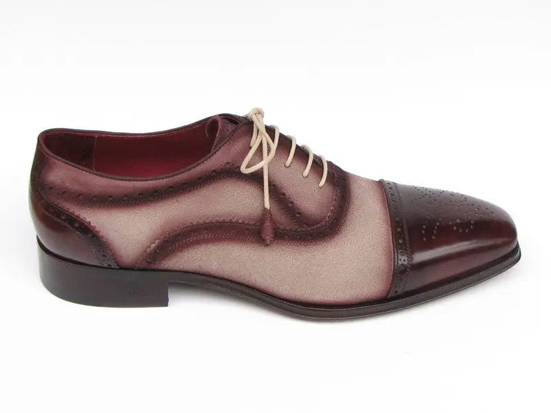 Paul Parkman Men's Bordeaux/Beige Hand-Painted Suede Cap Toe Oxfords(ID#024-BRR) PAUL PARKMAN