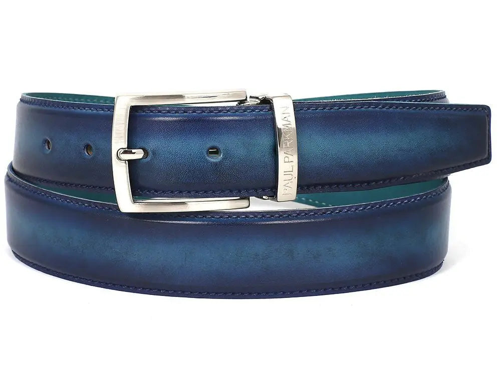 Paul Parkman Men's Dual Tone Blue/Turquoise Genuine Leather Hand-Painted Belt (ID#B01-BLU-TRQ) PAUL PARKMAN