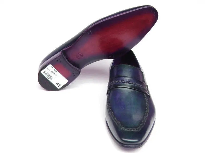 Paul Parkman Men's Navy Genuine Leather Upper and Leather Sole Loafers (ID#068-BLU) PAUL PARKMAN