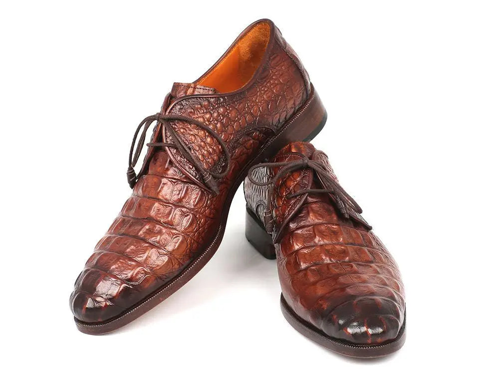 Paul Parkman Men's Light Brown Crocodile Embossed Calfskin Genuine Leather Derby Shoes (ID#1438TAB) PAUL PARKMAN