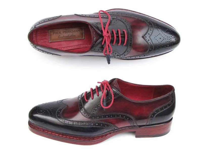 Paul Parkman Men's Navy/Red Triple Genuine Leather Sole Wingtip Brogues (ID#027-TRP-NVYBRD) PAUL PARKMAN