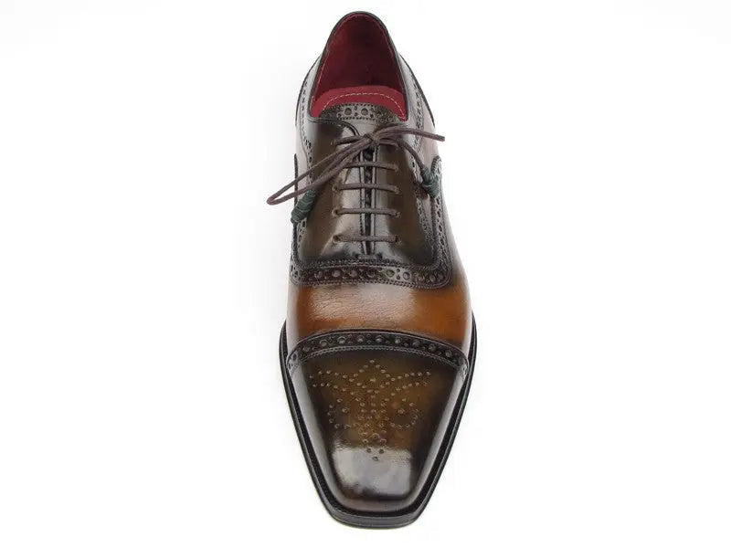 Paul Parkman Men's Camel/Olive Cap Toe Oxfords (ID#024-OLV) PAUL PARKMAN