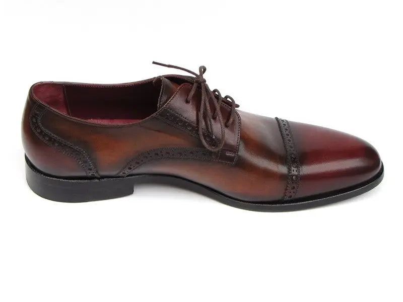 Paul Parkman Men's Bordeaux/Tobacco Cap-Toe Derby Shoes (ID#046-BRD-BRW) PAUL PARKMAN