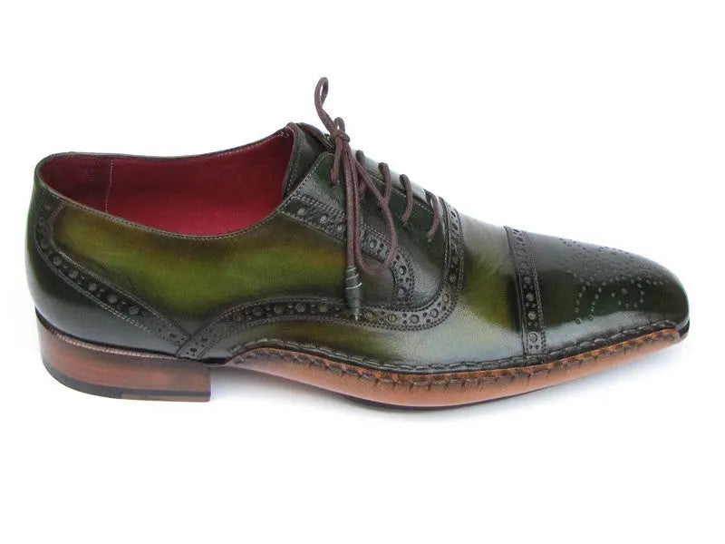 Paul Parkman Men's Green Side Handsewn Cap Toe Oxfords (ID#5032-GREEN) PAUL PARKMAN