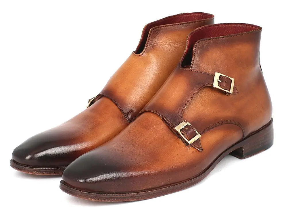 Paul Parkman Men's Brown Suede Double Monk strap Ankle Boots(ID#8154-SDB) PAUL PARKMAN