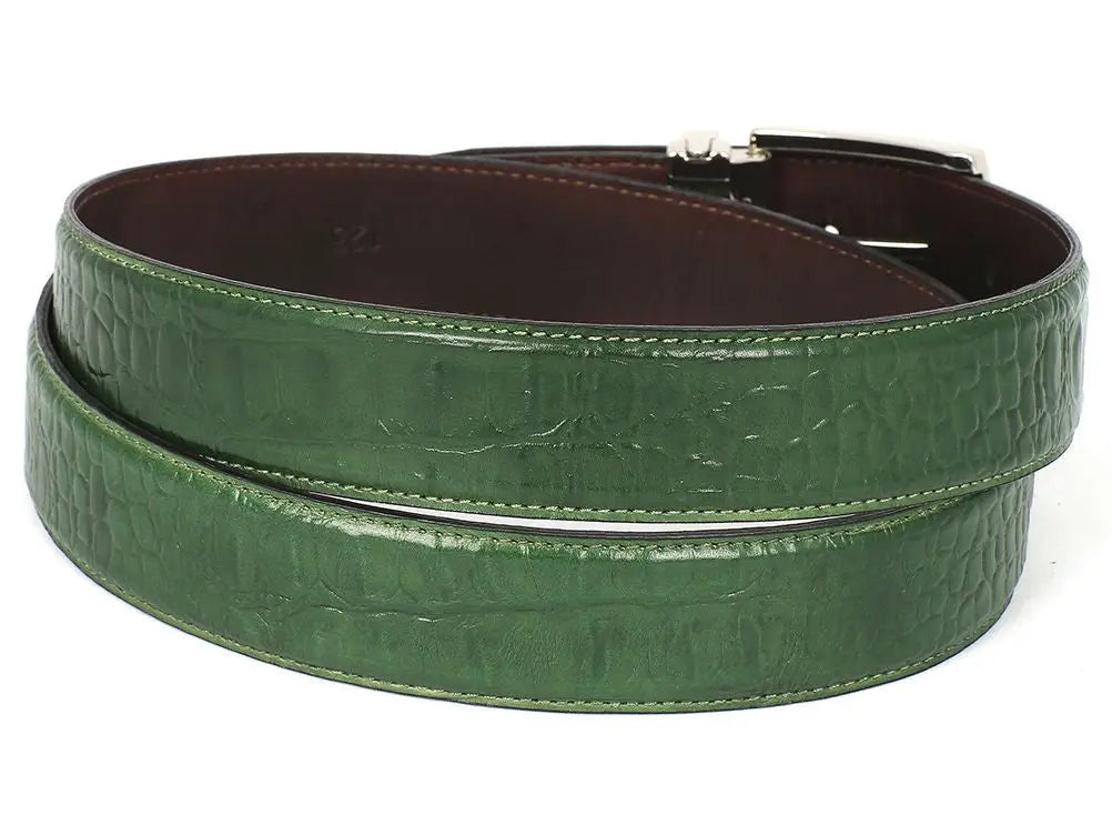 Paul Parkman Men's Green Crocodile Textured Genuine Leather Belt (ID#B02-GRN) PAUL PARKMAN