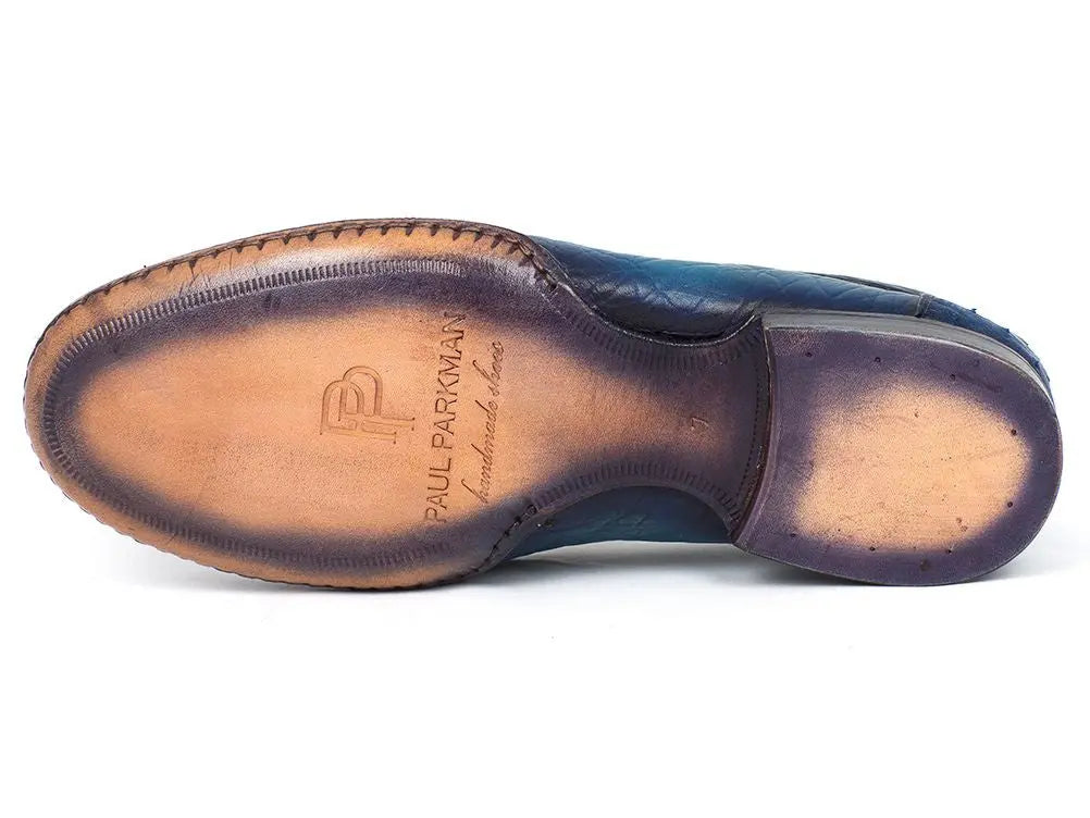 Paul Parkman Men's Blue Genuine Ostrich Opanka Stitched Moccasins (ID#YL94OPK) PAUL PARKMAN