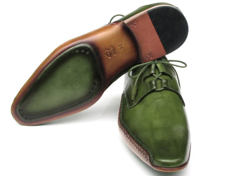 Paul Parkman Men's Ghillie Lacing Side Handsewn Dress Shoes - Green Leather Upper and Leather Sole (ID#022-GREEN) PAUL PARKMAN