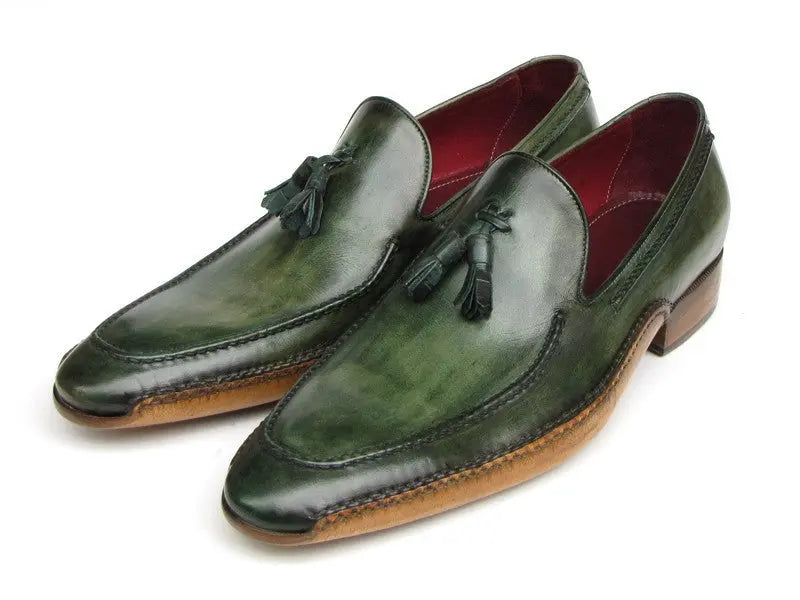 Paul Parkman Men's Green Side Hand-Sewn Tassel Loafers (ID#082-GREEN) PAUL PARKMAN
