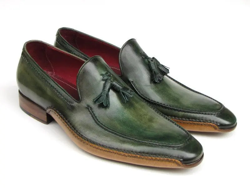 Paul Parkman Men's Green Side Hand-Sewn Tassel Loafers (ID#082-GREEN) PAUL PARKMAN
