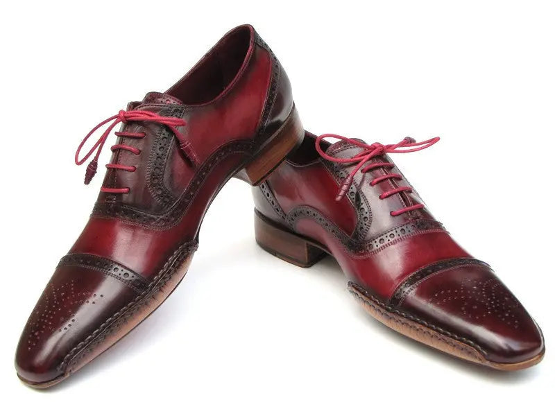 Paul Parkman Men's Red/Bordeaux Side Handsewn Cap Toe Oxfords(ID#5032-BRD) PAUL PARKMAN