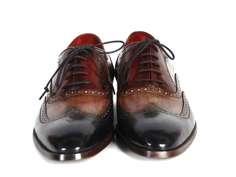 Paul Parkman Men's Three Tone Navy/Camel/Bordeaux Wingtip Oxfords (ID#PP2278) PAUL PARKMAN