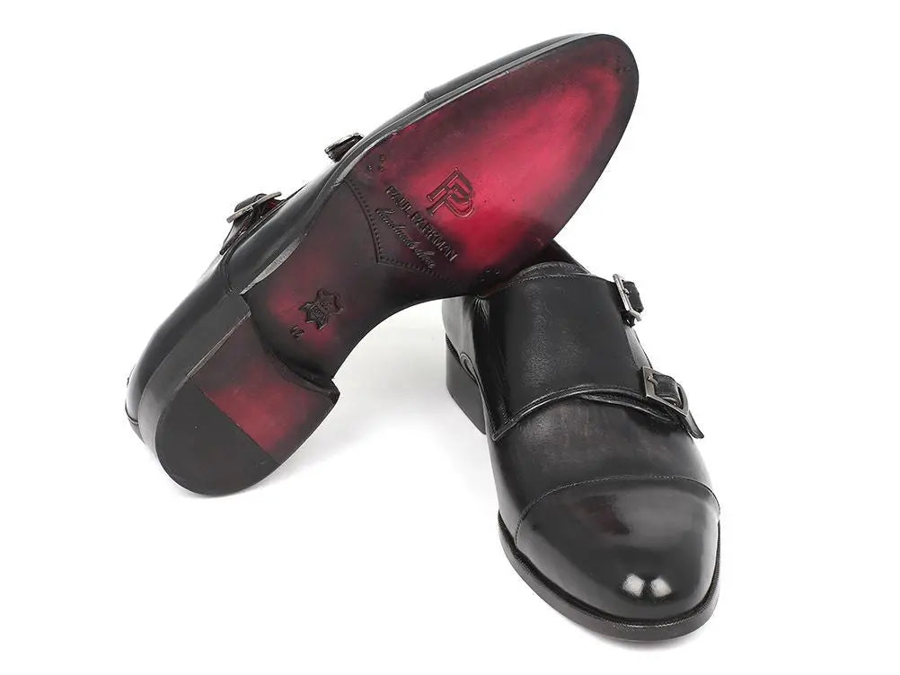 Paul Parkman Men's Gray/Black Cap-Toe Double Monk strap Shoes (ID#0457-GRY) PAUL PARKMAN