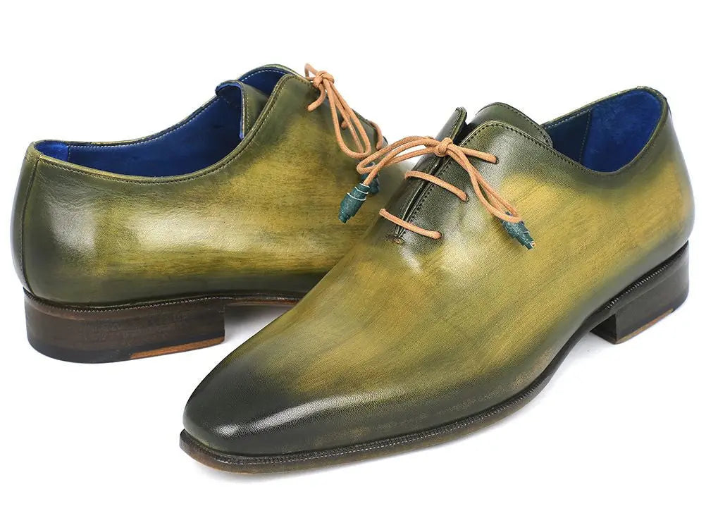 Paul Parkman Men's Green Hand-Painted Genuine Leather Plain Toe Wholecut Oxfords (ID#755-GRN) PAUL PARKMAN