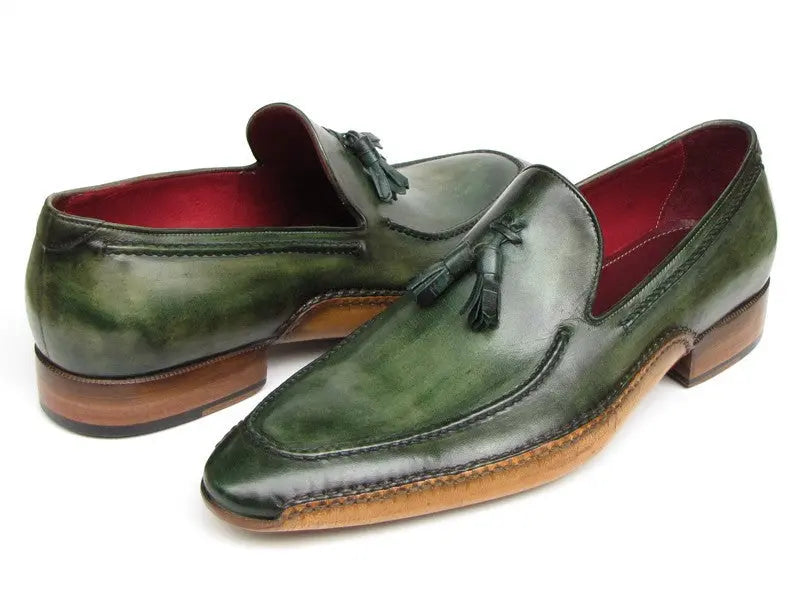 Paul Parkman Men's Green Side Hand-Sewn Tassel Loafers (ID#082-GREEN) PAUL PARKMAN