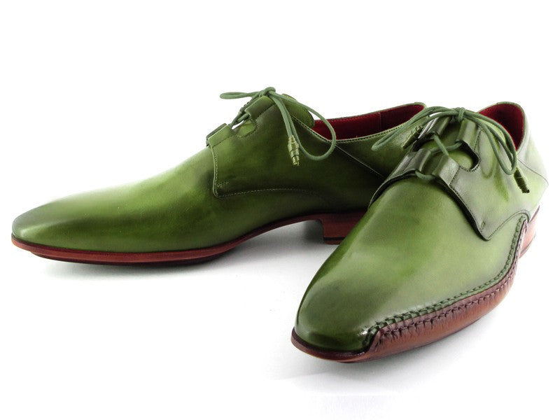 Paul Parkman Men's Ghillie Lacing Side Handsewn Dress Shoes - Green Leather Upper and Leather Sole (ID#022-GREEN) PAUL PARKMAN