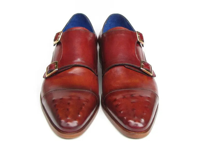 Paul Parkman Men's Burgundy Genuine LeatherDouble Monk strap Shoes (ID#047-BUR) PAUL PARKMAN