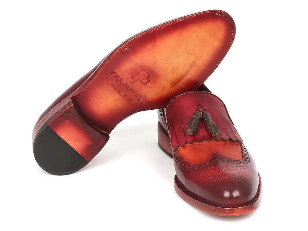 Paul Parkman Men's Tobacco/Bordeaux Kiltie Tassel Loafers (ID#KT64CB) PAUL PARKMAN