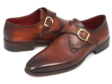 Paul Parkman Men's Brown/Camel Genuine Leather Single Monk strap Shoes (ID#011B44) PAUL PARKMAN