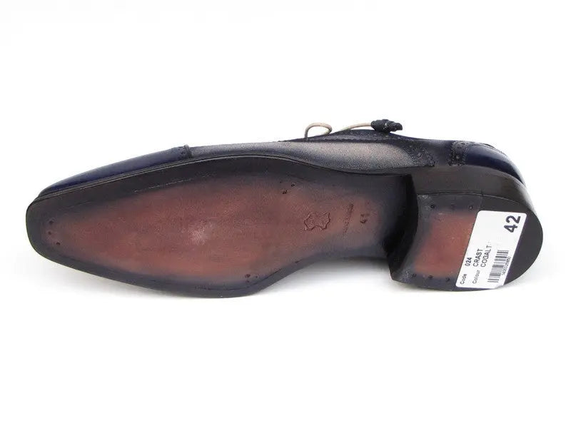 Paul Parkman Men's Navy/Beige Hand-Painted Suede Cap Toe Oxfords (ID#024-BLS) PAUL PARKMAN