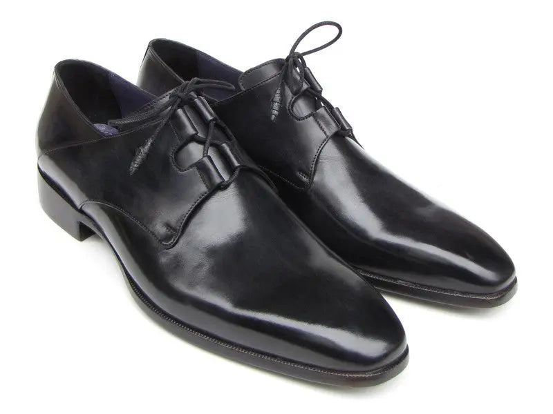 Paul Parkman Men's Black Ghillie Lacing Plain Toe Derby Shoes (ID#076-BLK) PAUL PARKMAN