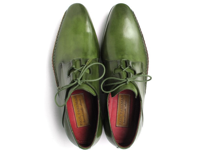 Paul Parkman Men's Ghillie Lacing Side Handsewn Dress Shoes - Green Leather Upper and Leather Sole (ID#022-GREEN) PAUL PARKMAN