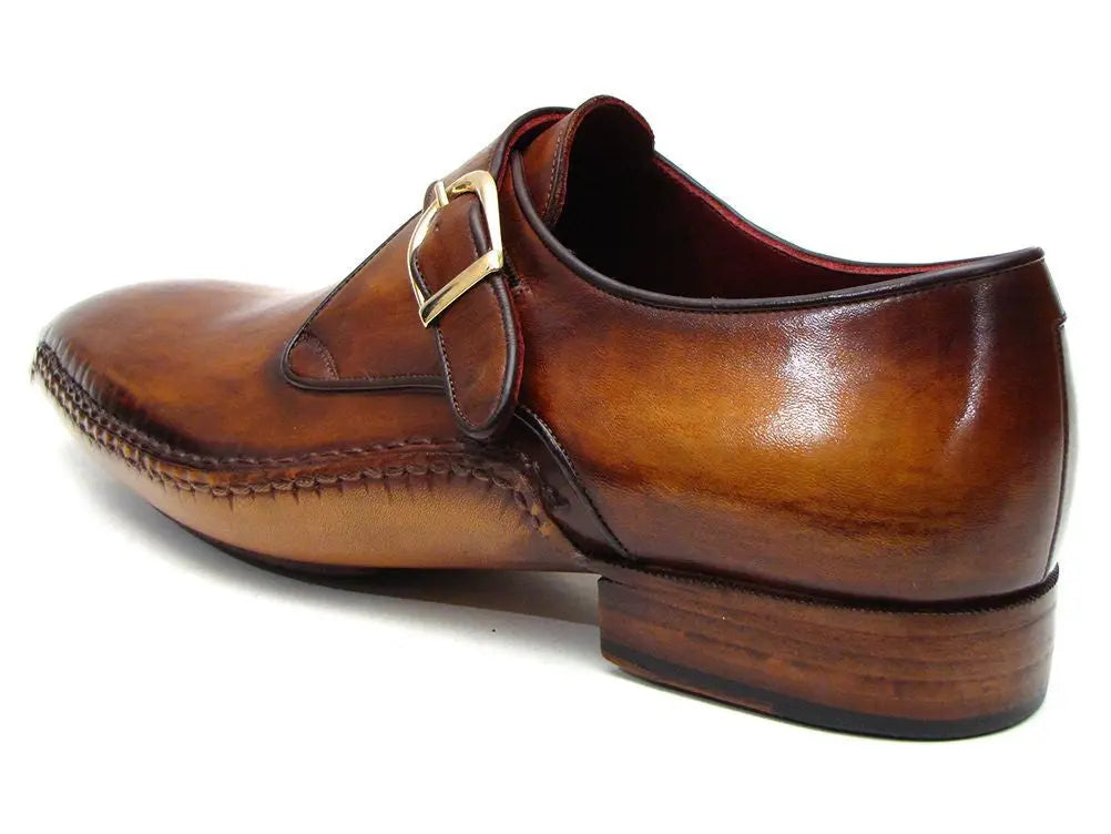 Paul Parkman Men's Brown Genuine Leather Single Monk strap Shoes (ID#69V5E) PAUL PARKMAN