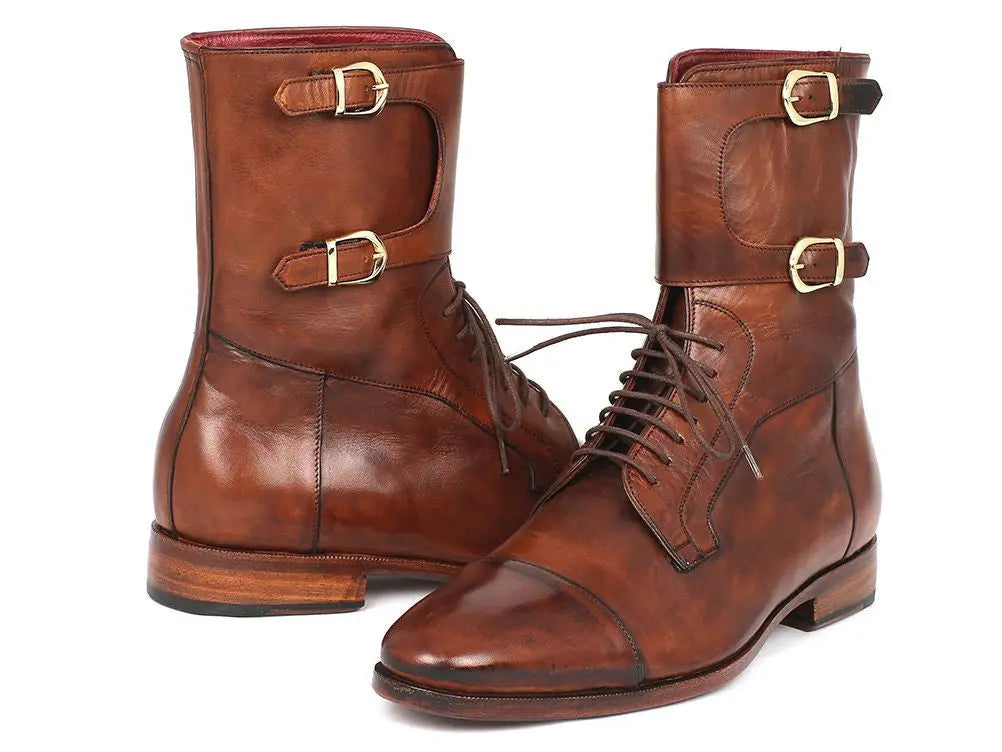 Paul Parkman Men's High Boots Brown Calfskin (ID#F554-BRW) PAUL PARKMAN