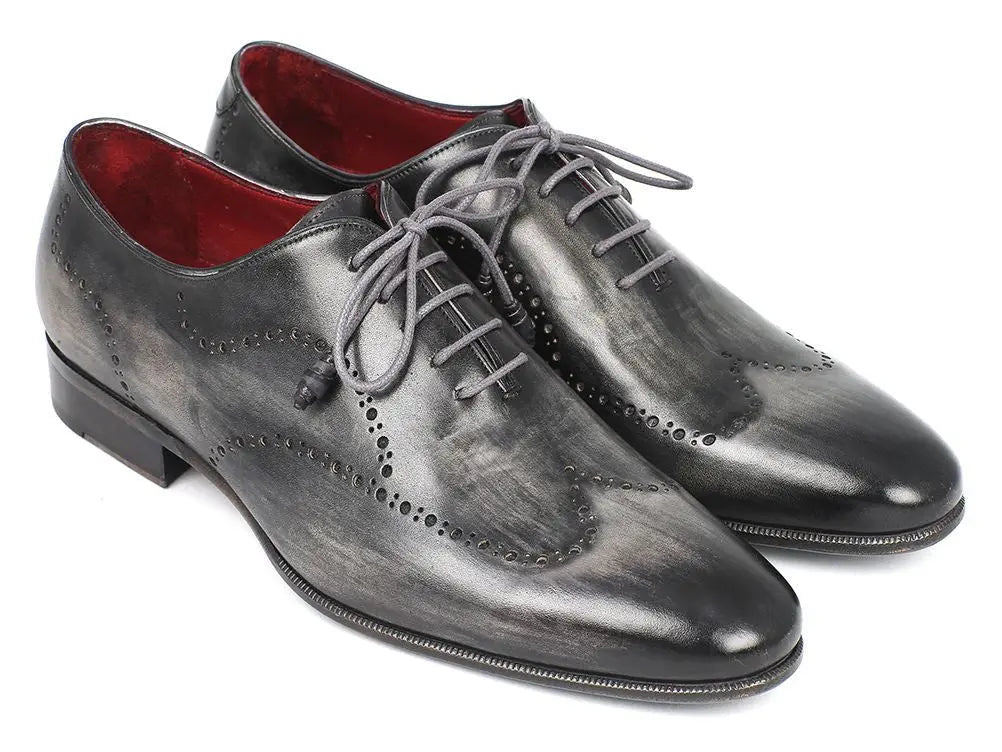 Paul Parkman Men's Gray/Black Handpainted Calfskin Wingtip Oxfords (ID#741-GRY) PAUL PARKMAN