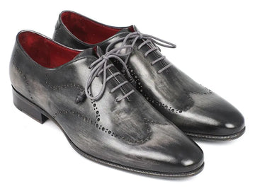Paul Parkman Men's Gray/Black Handpainted Calfskin Wingtip Oxfords (ID#741-GRY) PAUL PARKMAN