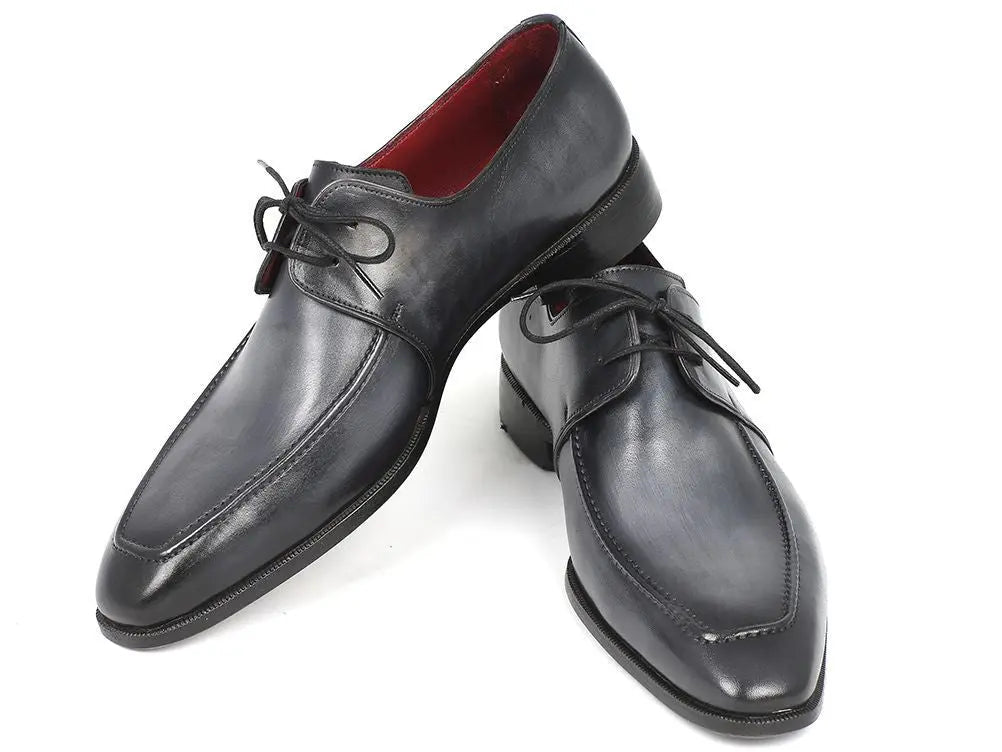 Paul Parkman Men's Gray/Black Hand-Painted Calfskin Apron Derby Shoes (ID#13SX51) PAUL PARKMAN