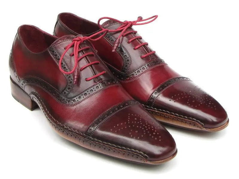 Paul Parkman Men's Red/Bordeaux Side Handsewn Cap Toe Oxfords(ID#5032-BRD) PAUL PARKMAN