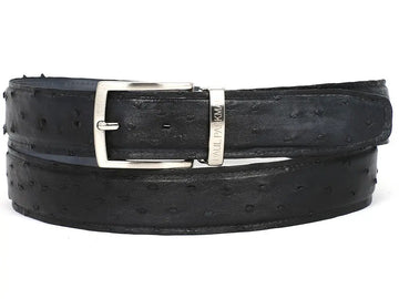 Paul Parkman Men's Black Genuine Ostrich Belt (ID#B04-BLK) PAUL PARKMAN