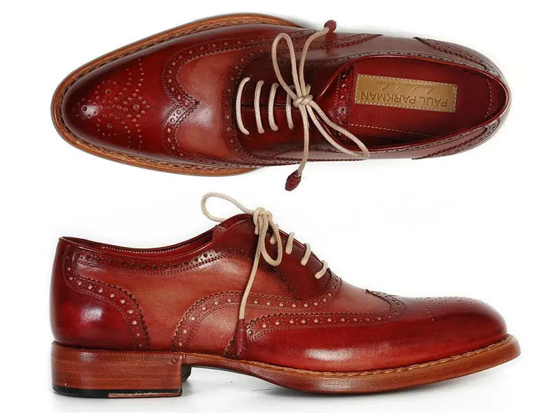 Paul Parkman Men's Bordeaux/Camel Goodyear Welted Wingtip Oxfords (ID#027B) PAUL PARKMAN