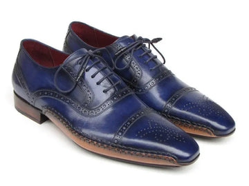 Paul Parkman Men's Navy Blue Hand-Painted Cap Toe Oxfords (ID#5032-NAVY) PAUL PARKMAN