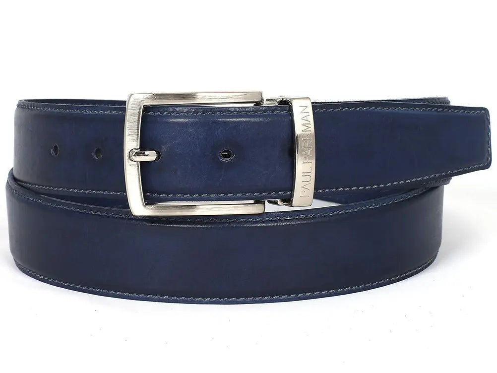 Paul Parkman Men's Navy Genuine Leather Hand-Painted Belt (ID#B01-NVY) PAUL PARKMAN