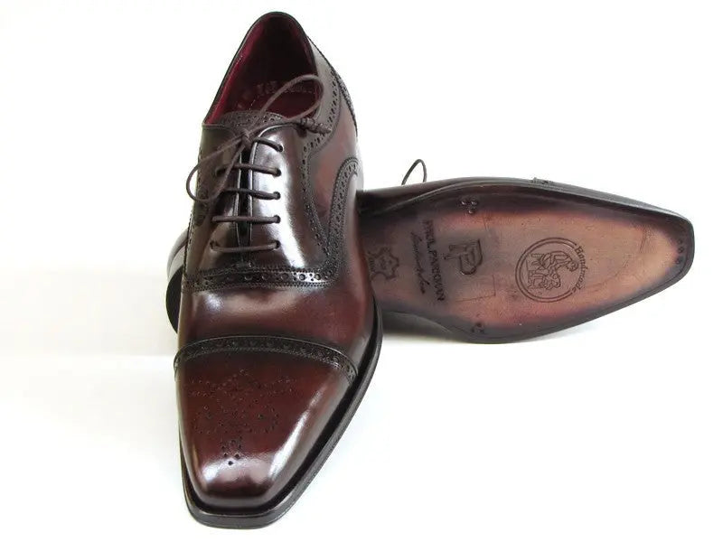 Paul Parkman Men's Bordeaux/Brown Hand-Painted Cap Toe Oxfords (ID#024-BRWBRD) PAUL PARKMAN