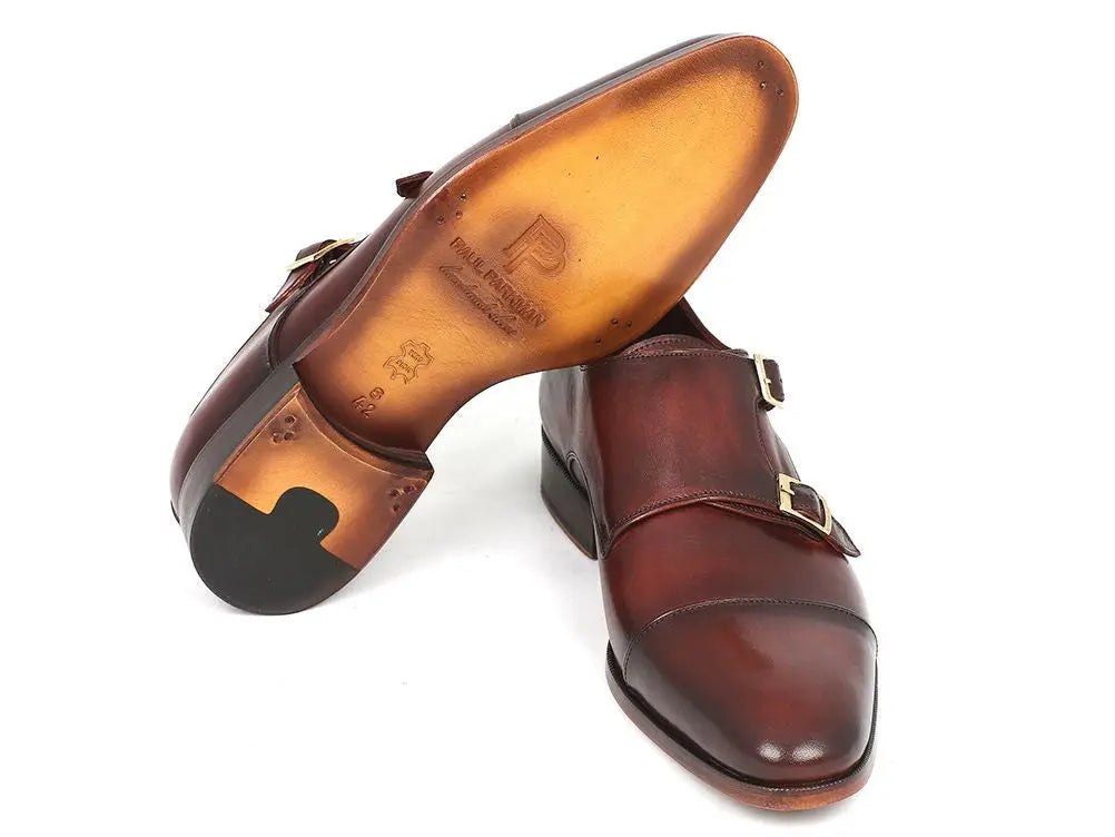 Paul Parkman Men's Brown Cap-Toe Double Monk strap Shoes (ID#0457-BRW) PAUL PARKMAN