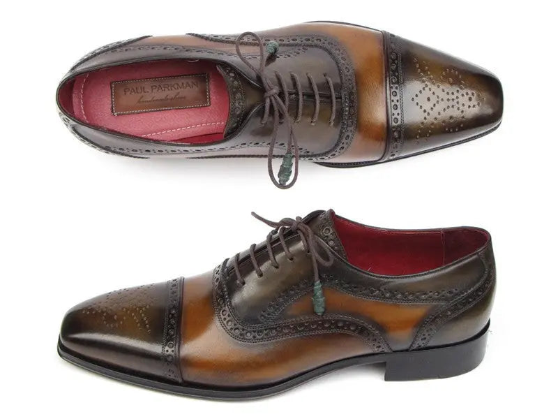 Paul Parkman Men's Camel/Olive Cap Toe Oxfords (ID#024-OLV) PAUL PARKMAN