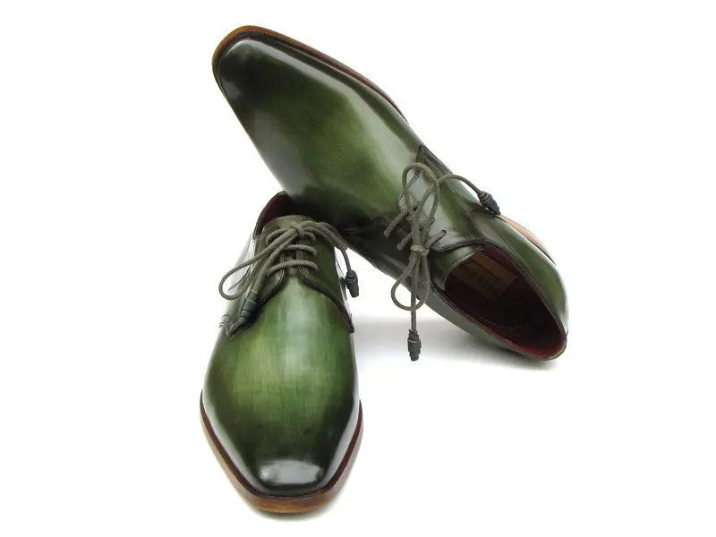Paul Parkman Men's Green Hand-Painted Genuine Leather Derby Shoes (ID#059-GREEN) PAUL PARKMAN