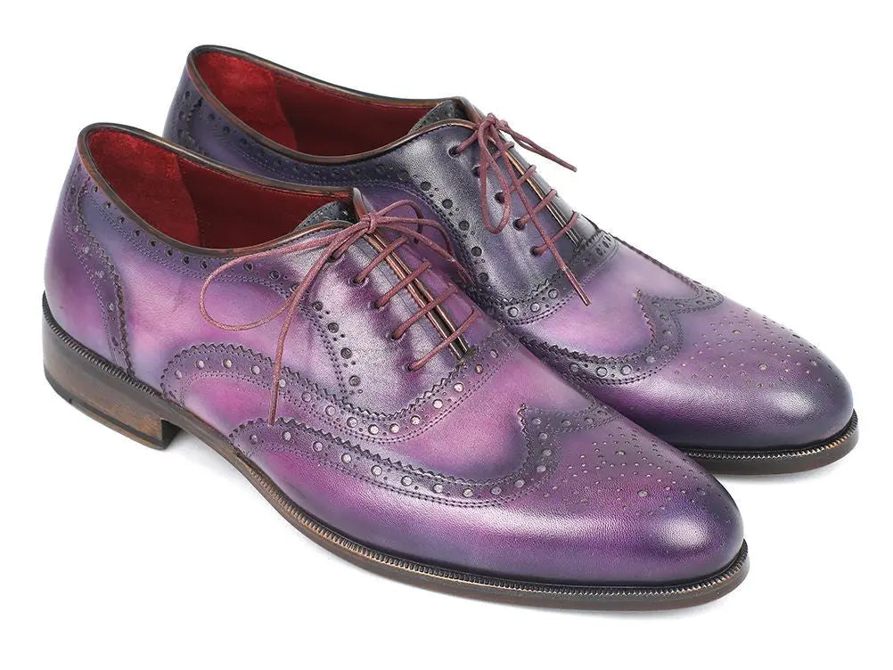 Paul Parkman Men's Purple/Navy Hand-Painted Calfskin Wingtip Oxfords (ID#743-PURP) PAUL PARKMAN