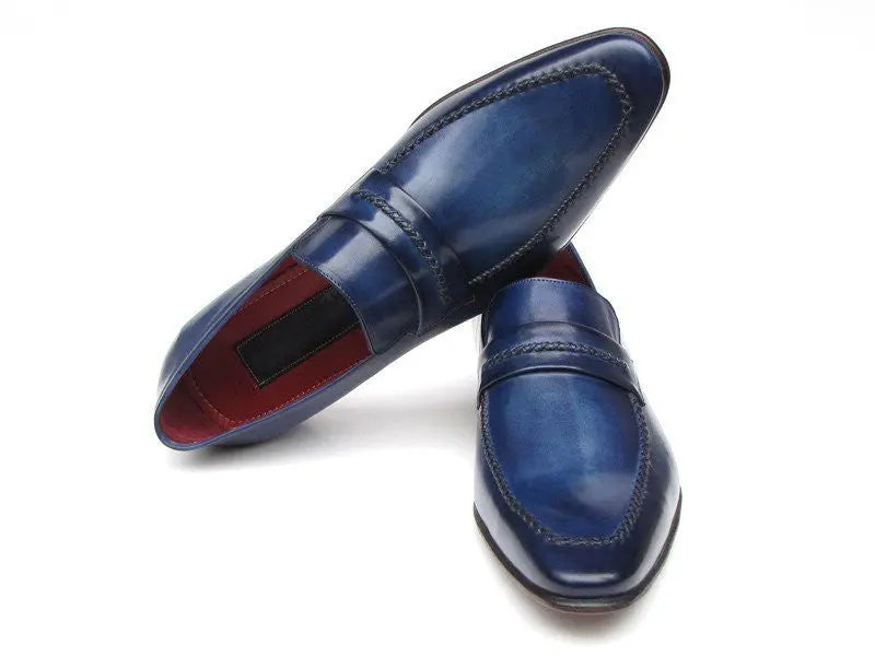 Paul Parkman Men's Navy Genuine Leather Upper and Leather Sole Loafers (ID#068-BLU) PAUL PARKMAN