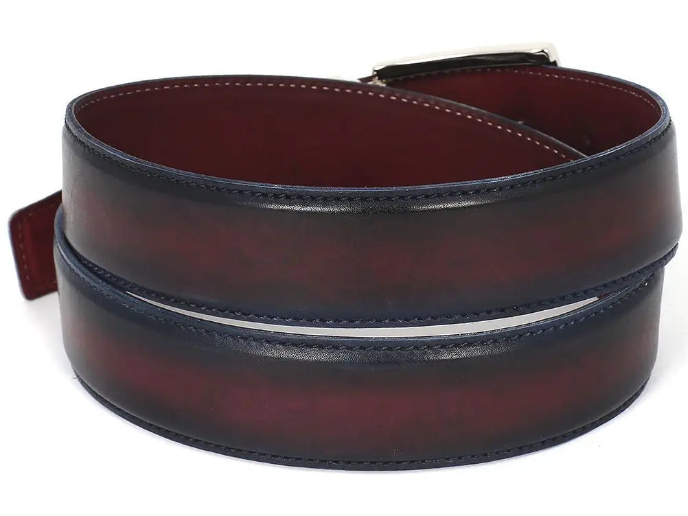 Paul Parkman Men's Dual Tone Navy/Bordeaux Genuine Leather Hand-Painted Belt (ID#B01-NVY-BRD) PAUL PARKMAN