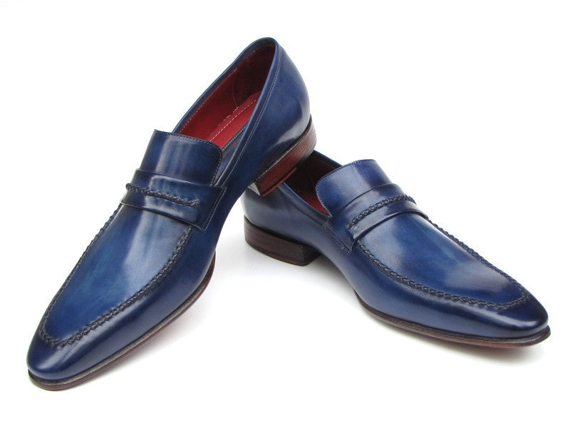 Paul Parkman Men's Loafer Shoes Navy Leather Upper and Leather Sole (ID#068-BLU) PAUL PARKMAN