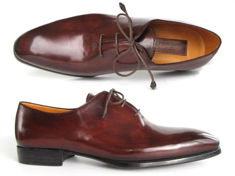 Paul Parkman Men's Brown/Bordeaux Hand-Painted Plain Toe Oxfords (ID#22T55) PAUL PARKMAN