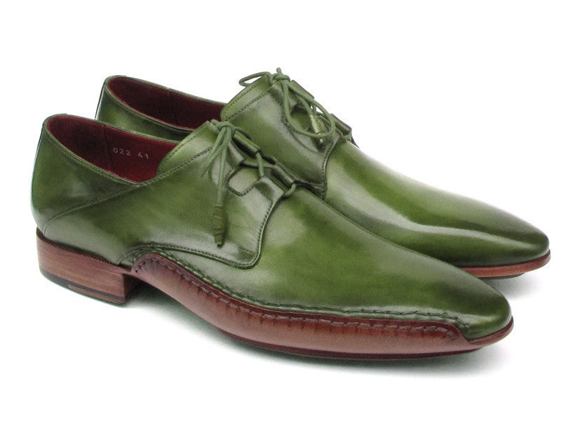 Paul Parkman Men's Ghillie Lacing Side Handsewn Dress Shoes - Green Leather Upper and Leather Sole (ID#022-GREEN) PAUL PARKMAN