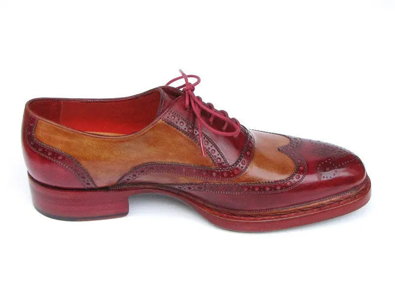 Paul Parkman Men's Bordeaux/Camel Triple Genuine Leather Sole Wingtip Brogues (ID#027-TRP-CMLBRD) PAUL PARKMAN