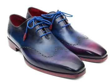 Paul Parkman Men's Blue/Purple Hand-Painted Wingtip Oxfords (ID#084VX55) PAUL PARKMAN