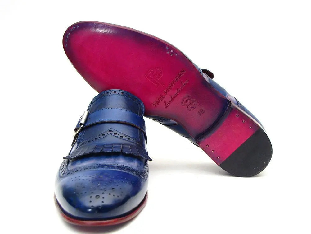 Paul Parkman Men's Dual Tone Blue Genuine Leather Kiltie Monk strap Shoes (ID#12BL78) PAUL PARKMAN
