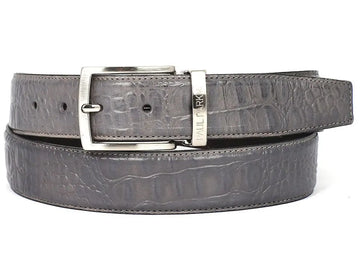 Paul Parkman  Men's Gray Crocodile Textured Genuine Leather Belt (ID#B02-GRY) PAUL PARKMAN